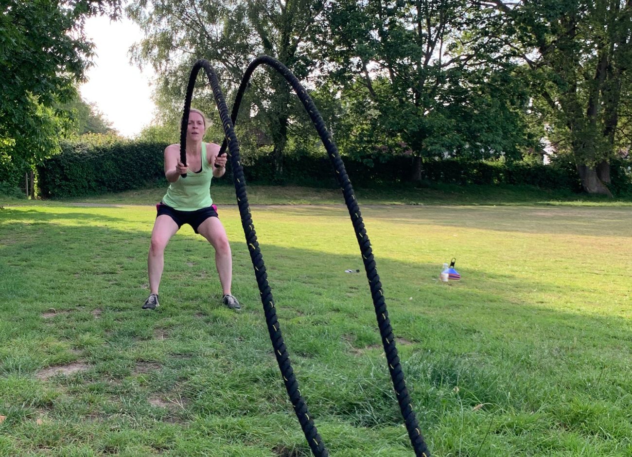 Woman Battle Rope at Recreation Ground